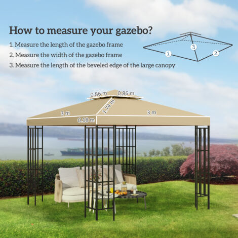Outsunny 3(m) 2 Tier Garden Gazebo Top Cover Replacement Canopy Roof Beige