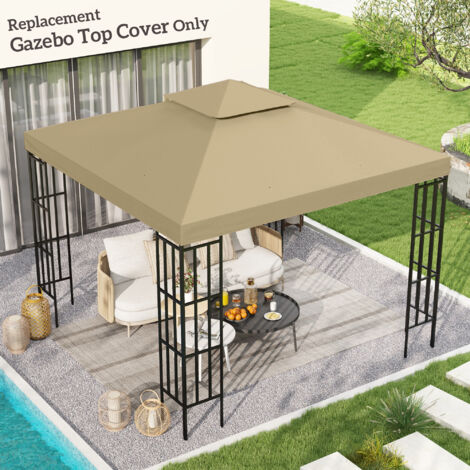 Outsunny 3(m) 2 Tier Garden Gazebo Top Cover Replacement Canopy Roof Beige
