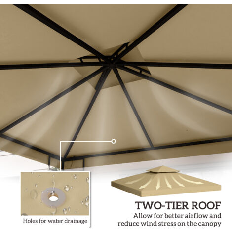 Outsunny 3(m) 2 Tier Garden Gazebo Top Cover Replacement Canopy Roof Beige