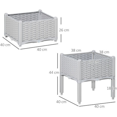 Outsunny Elevated Flower Bed Vegetable Herb Planter Plastic, Grey 2 PCs