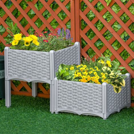 Outsunny Elevated Flower Bed Vegetable Herb Planter Plastic, Grey 2 PCs