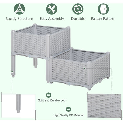 Outsunny Elevated Flower Bed Vegetable Herb Planter Plastic, Grey 2 PCs