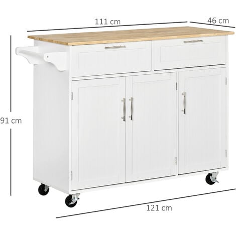 HOMCOM Kitchen Island Utility Cart, with 2 Storage Drawers Dining Room White