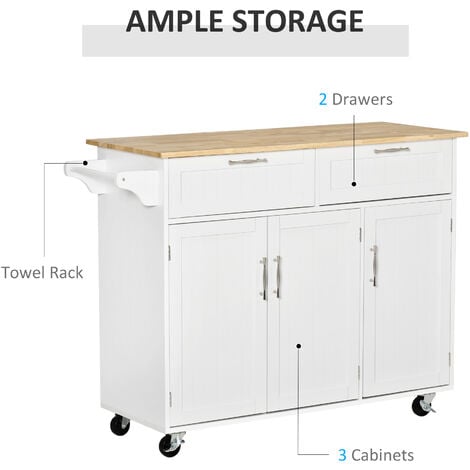 HOMCOM Kitchen Island Utility Cart, with 2 Storage Drawers Dining Room White