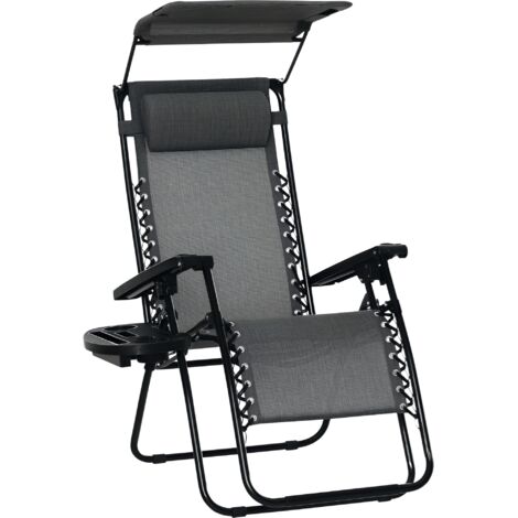 Outsunny Zero Gravity Chair Adjustable Patio Lounge w/ Cup Holder Grey