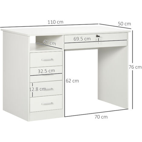 HOMCOM Computer Desk Writing Desk with Five Drawers for Home Office White