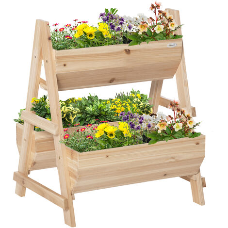 Outsunny Raised Garden Bed Wood Planter Box with Stand for Vegetables Flowers