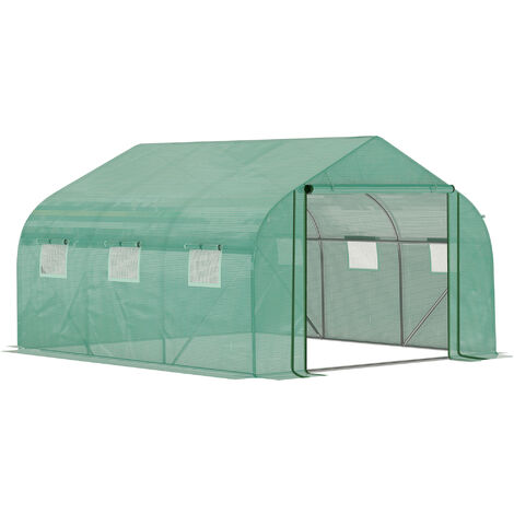 Outsunny Outdoor Tunnel Greenhouse w/ Roll Up Door Green 3.5 x 3 M
