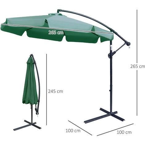 Outsunny 2.7m Garden Cantilever Banana Parasol Sun Shade with Crank Green