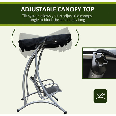 Outsunny 3 Seat Metal Fabric Backyard Balcony Patio Swing Chair with Canopy Top Black
