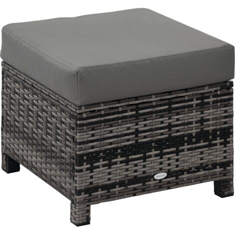 Outsunny Rattan Footstool Wicker Ottoman w/ Padded Seat for Backyard Garden Grey