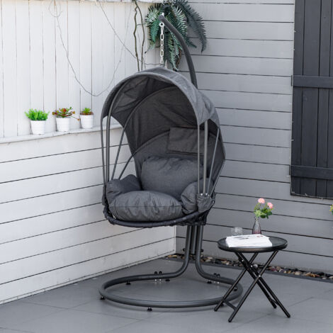 Outsunny Hanging Egg Chair Swing Hammock Chair W/ Stand Retractable ...