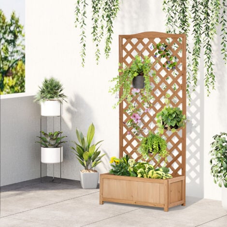 Outsunny Garden Wooden Planter Box With Trellis Flower Raised Bed 