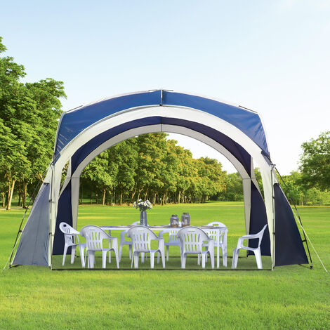 Outsunny 3.5 x 3.5M Camping Gazebo, Outdoor Event Shelter Dome Tent Garden Sun Shelter Patio Spire Arc Pavilion Camp Sun Shade Blue and Grey