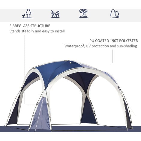 Outsunny 3.5 x 3.5M Camping Gazebo, Outdoor Event Shelter Dome Tent Garden Sun Shelter Patio Spire Arc Pavilion Camp Sun Shade Blue and Grey
