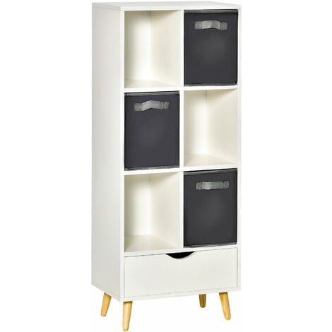 HOMCOM Modern Bookcase Tall Bookcase with Storage Shelves Drawer for Study