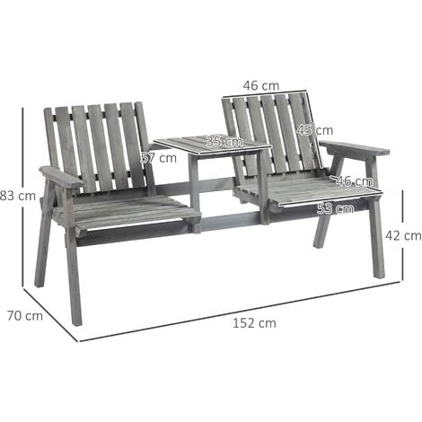 Outsunny 2-Seater Wooden Garden Bench Patio Antique Loveseat with Armrest Grey
