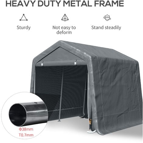 Outsunny Garden Storage Tent Bike Shed w/ Metal Frame & Zipper Doors, Grey