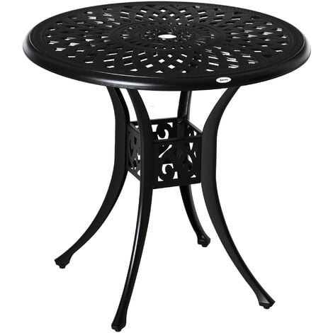 Outsunny 78cm Round Garden Dining Table Only with Parasol Hole Cast Aluminium