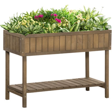 Outsunny Wooden Herb Planter Stand 8 Cubes Bottom Shelf Raised Bed Brown