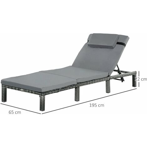 Outsunny Garden Rattan Furniture Recliner Lounger Sun Reclining Daybed Patio Grey