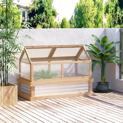 Gymax Wooden Cold Frame Greenhouse Raised Planter Protection for