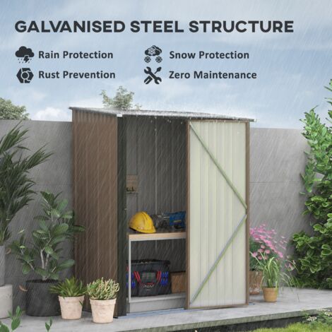 Outsunny Outdoor Storage Shed w/ Lockable Door for Garden Brown