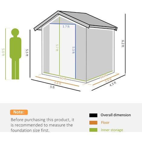 Outsunny 5ft x 4.3ft Outdoor Metal Storage Shed with Sliding Door ...