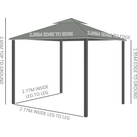 Outsunny 3 x 3(m) Patio Gazebo Garden Shelter w/ Mosquito Netting Grey