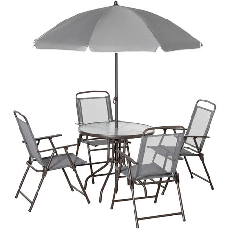 Outsunny 6 Piece Patio Dining Set with Garden Umbrella 4 Folding Chairs Grey