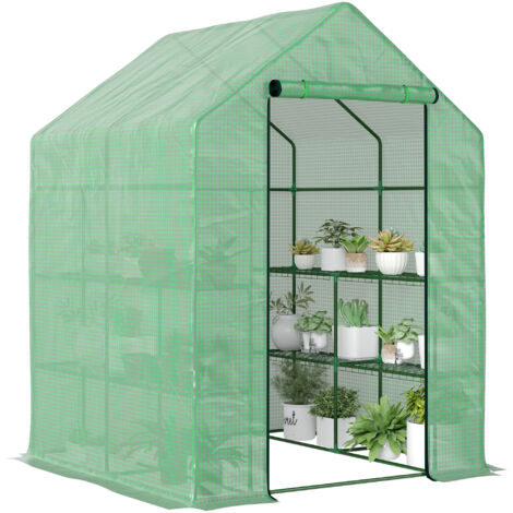 Outsunny Walk in Garden Greenhouse Outdoor Grow House w/ Shelves, 143x138x190cm