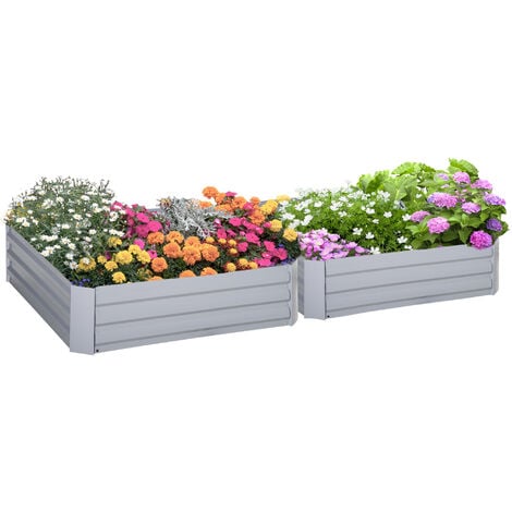 Outsunny Set Of 2 Raised Garden Bed Galvanised Planter Box Grey