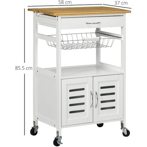 HOMCOM Rolling Kitchen Island Trolley Utility Cart on Wheels with Bamboo Top