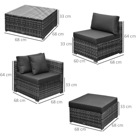 Outsunny 6 Pieces Rattan Furniture Set Garden Sofa Set Grey