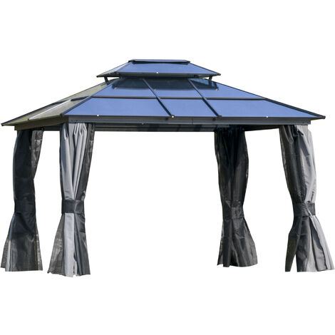Outsunny Polycarbonate Hardtop Gazebo w/ Double Roof & Aluminium Frame 3.6 x 3(m)