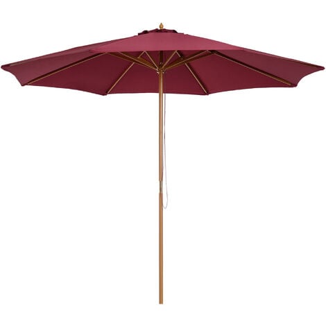 Outsunny 3m Fir Wooden Garden Parasol Sun Shade Outdoor Umbrella Canopy Wine Red (1/5)