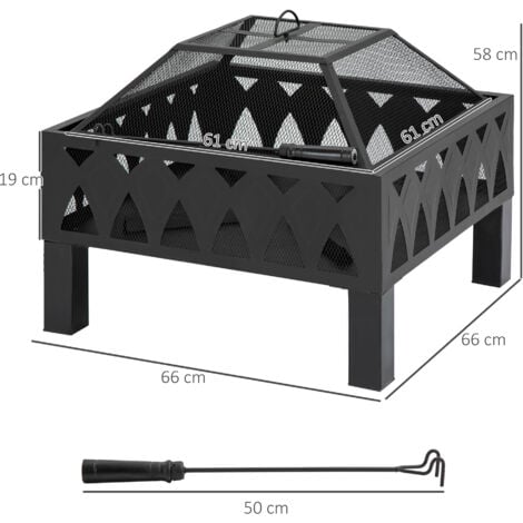 Outsunny Outdoor Fire Pit with Screen and Poker, Backyard Wood Burner, Black