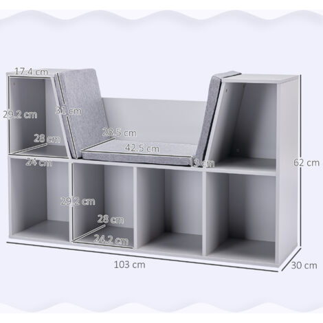 HOMCOM Kids Cabinet w/ Six Compartments for Toys, Clothes, Books - Grey