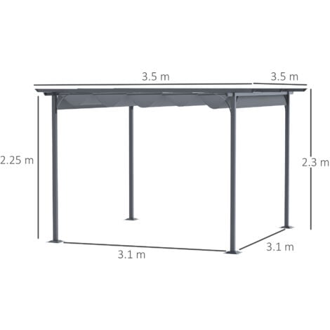 Outsunny 3.5x3.5m Pergola Metal Gazebo Backyard Porch Awning Retractable Canopy Grey