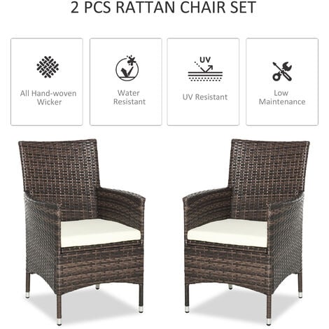 Outsunny 2PC Outdoor Rattan Armchair Wicker Dining Chair Set for Garden Mixed Brown