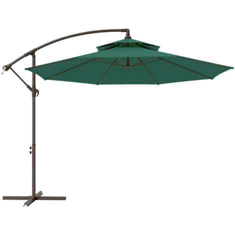 Outsunny 2.7m Cantilever Banana Parasol Outdoor Sun Shade w/ Crank Green