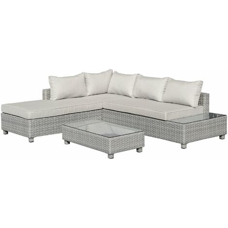 Outsunny 3 PCs Aluminium Patio PE Rattan Sectional Sofa Set w/ Chaise Lounge