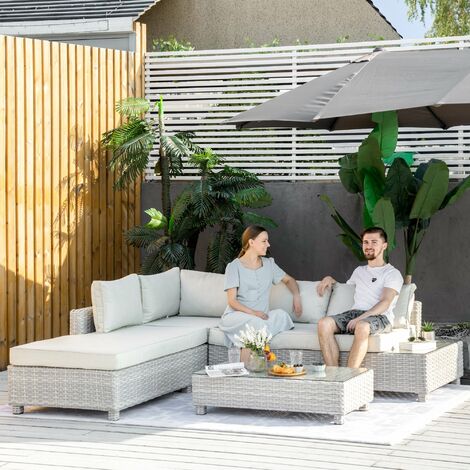 Outsunny 3 PCs Aluminium Patio PE Rattan Sectional Sofa Set w/ Chaise Lounge