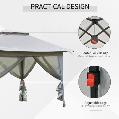 Outsunny 3.6 x 3.6m Pop-up Tent Gazebo Instant Canopy Steel w/ Bag