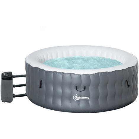 Outsunny Round Inflatable Hot Tub Bubble Spa w/ Pump, Cover,4-6 Person Light Grey