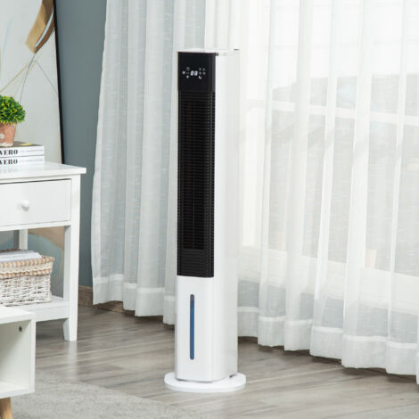 "HOMCOM 42"" Air Cooler, Humidifier Evaporative Ice Cooling Fan with 3 Modes for Bedroom White"