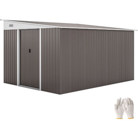 Outsunny 11.3x9.2ft Steel Garden Storage Shed w/ Sliding Doors & 2 Vents Grey