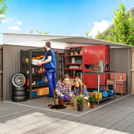 Outsunny 11.3x9.2ft Steel Garden Storage Shed w/ Sliding Doors & 2 Vents Grey