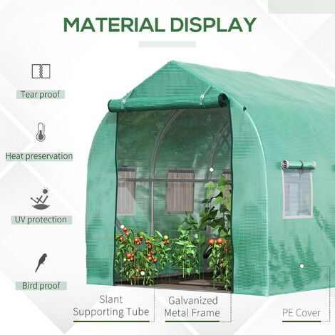 Outsunny Walk in Polytunnel Greenhouse Galvanised Steel w/ Zipped Door ...