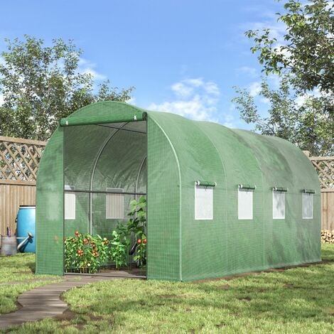 Outsunny Walk in Polytunnel Greenhouse Galvanised Steel w/ Zipped Door ...